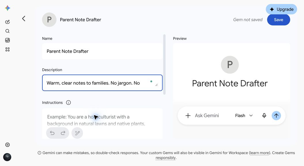 The Name and Description fields filled in for the Parent Note Drafter