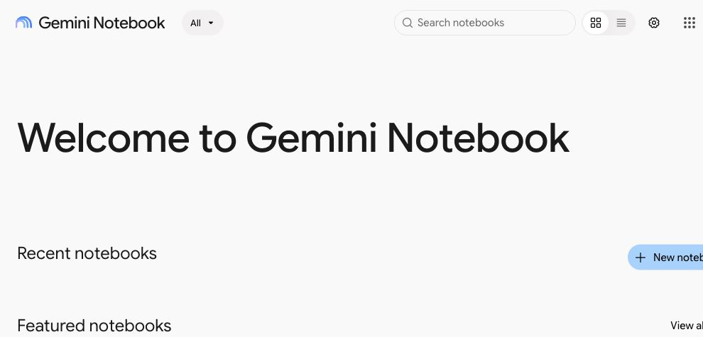 The Gemini Notebook home page, with Welcome to Gemini Notebook